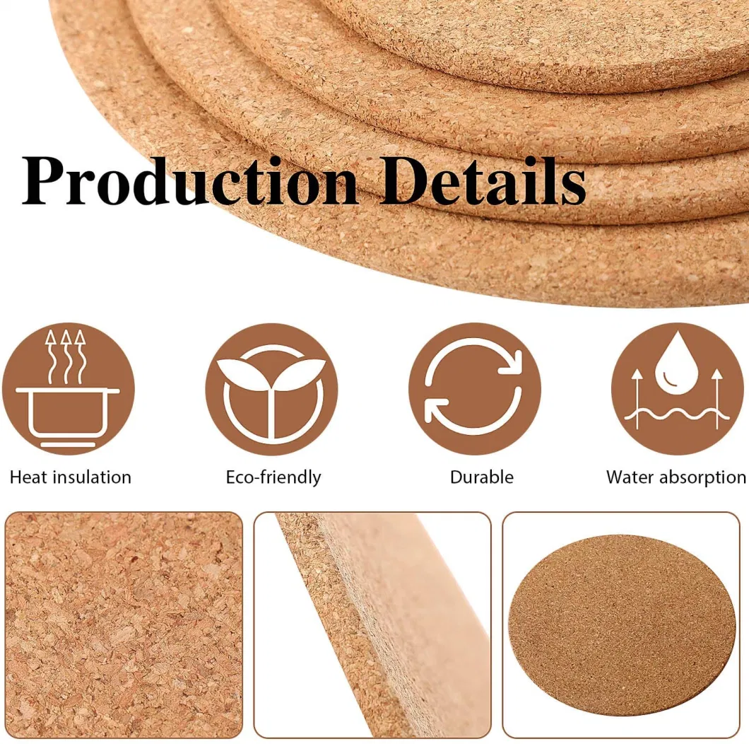 Promotional Gift High Quality Green Products and Health Wood Blank Cork Drink Coasters for Kitchenware 19cm Diam